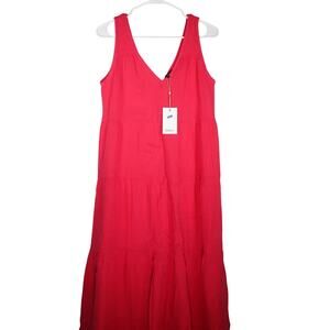 New Quince Hot Raspberry Pink Organic Cotton Gauze Tiered Maxi Dress XS 4076A